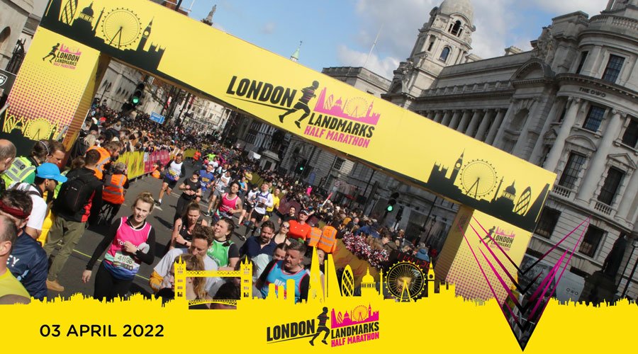 Runners running through streets of London at London Landmarks Half Marathon